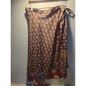 Earthbound Womens Blue Floral Wrap Midi Skirt Hippie Boho Indie Fairy Festival